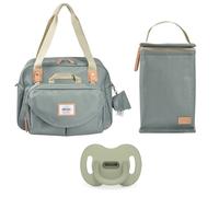 Pack sac à langer Genève Sauge + pochette repas isotherme + sucette silicone bébé 6/18 mois