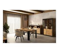 Pack Salle à Manger MEUNIER - Vitrine, Buffet Haut & Table 8 pers. Chêne Samdal & Noir Mat