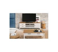 TINA - Pack Salon avec Meuble TV + Table Basse en Bois Ciré et Blanc