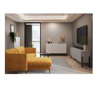 Pack salon complet collection SALMA - buffet XL 4 portes, armoire & buffet beige & noir mat