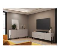 Pack salon SALMA - buffet 2 portes & 3 tiroirs et meuble TV 2 portes & 2 tiroirs beige & noir mat