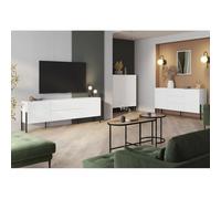 Pack Salon Salma - Meuble TV, Buffet 2 Portes & 3 tiroirs et Armoire Blanc Super Mat & Noir Mat