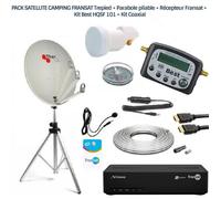 Pack Satellite Camping - FRANSAT - SRT 7407 - Parabole pliable 60 cm - Trépied Aluminium - Kit Coaxial