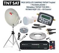 PACK SATELLITE CAMPING TNTSAT Trepied + Parabole pliable + Récepteur TNTSAT THS 806 + Kit Best HQSF 101 + Kit Coaxial