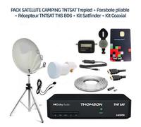 PACK SATELLITE CAMPING TNTSAT Trepied + Parabole pliable + Récepteur TNTSAT THS 806 + Kit Satfinder + Kit Coaxial