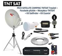 PACK SATELLITE CAMPING TNTSAT Trepied + Parabole pliable + Récepteur TNTSAT THS806 + Kit Satfinder + Kit Coaxial