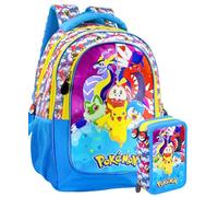 Pack Scolaire Enfant Sac à dos Avec Trousse Rempli 45 Pièces - Pour Pokemon Fan - Ergonomique 33x15x43 cm - pour école primaire CP, CE1, CE2, CM1, CM2 - Garçon