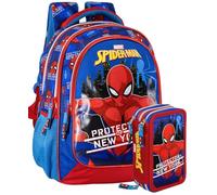 Pack Scolaire Enfant Sac à dos Avec Trousse Rempli 45 Pièces - Pour Spiderman Fan - Ergonomique 33x15x43 cm - pour école primaire CP, CE1, CE2 - Garçon