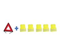 Pack sécurité HTC EQUIPEMENTS - 1 triangle de signalisation 550g + 5 gilets de sécurité jaune XL 2 bandes réfléchissantes