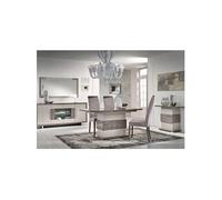 AUXANE - Pack Séjour Table Allongeable + Buffet 4P Led + Console Gris Metallisé et Mat -