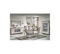 AUXANE - Pack Séjour Table Allongeable + Buffet 4P + Vitrine 2P Gris Metallisé et Mat -