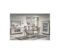 AUXANE - Pack Séjour Table Allongeable + Buffet 4P + Vitrine 2P Gris Metallisé et Mat -