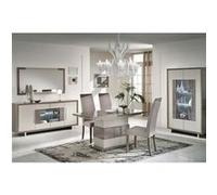 AUXANE - Pack Séjour Table Allongeable + Buffet 4P + Vitrine 2P Gris Metallisé et Mat -