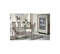 AUXANE - Pack Séjour Table Allongeable + Vitrine 2 Portes Led Gris Metallisé et Mat -