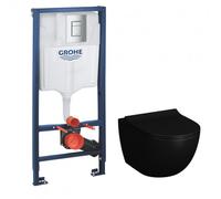 Pack Set Bati-support Grohe Rapid SL + WC suspendu sans bride SENTO/abattant soft close noir mat (GROHE-sentonoir1)