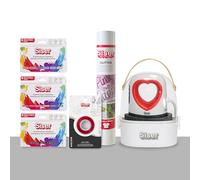 Pack Siser Baby Press Subli - Comprend une mini-presse à chaud, des marqueurs de sublimation, du vinyle thermocollant pailleté, du tape thermorésistant et des accessoires.