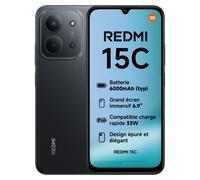 Pack Smartphone Xiaomi Redmi 15C 256Go 4G Noir avec Coque et Verre Trempé