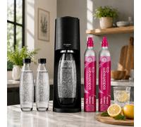 Pack SodaStream Terra Noire +3 Carafe en Verre DUO 1L + 2 Recharges CO₂ Quick Connect 60L | Machine à Eau Pétillante | Sans Électricité | Compatible Lave-Vaisselle