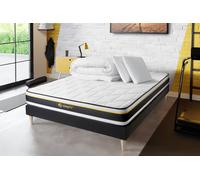 Pack SOFT 160 x 200 cm Sommier NOIR prt dormir Soft - Tonique - Soutien Trs ferme - Sommier noir dj mont - Avec couette et oreillers