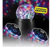 Pack soirée Boule Disco à Led avec rotateur intégré + 2 Jeux de lumières OVNI SONO DJ LIGHT FAMILLE