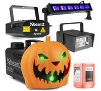 Pack Soirée Halloween Complet - Machine à Fumée Citrouille LED, Rires Diaboliques, Strobe, Lumière Noire et Laser DJ Orange