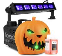 Pack Soirée Halloween - Machine à Fumée avec Citrouille Animée et Lumière Noire BUV63 - Ambiance Effrayante pour une Soirée Unique, Exclusivité BeamZ 2024, Liquide Inclus