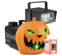 Pack Soirée Halloween - Machine à Fumée avec Citrouille Animée et Stroboscope BMS50 - Ambiance Effrayante Halloween pour une Soirée Unique, Exclusivité BeamZ 2024, Liquide Inclus