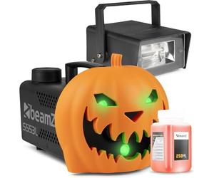 Pack Soirée Halloween - Machine à Fumée avec Citrouille Animée et Stroboscope BMS50 - Ambiance Effrayante Halloween pour une Soirée Unique, Exclusivité BeamZ 2024, Liquide Inclus