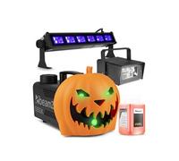 Pack Soirée Halloween Complet - Machine à Fumée avec Citrouille Animée, Strobe et Lumière Noire - Ambiance Effrayante Halloween pour une Soirée Unique, Exclusivité BeamZ 2024, Liquide Inclus