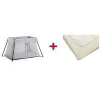Pack Sommeil Babybjörn Avec Lit Parapluie Light Argent + Drap-Housse Pour Lit Parapluie Light Blanc Pur, Organic