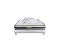 Pack sommier + matelas SOFT 140x200 + 2 oreillers mémoire de forme + Couette Percale