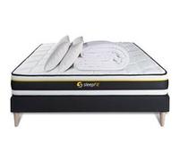 Pack sommier + matelas SOFT 160x200 + 2 oreillers mémoire de forme + Couette Percale