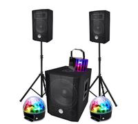 PACK SONO 1000W, USB Bluetooth Caisson bi-amplifié 600W, 30cm, 2 BALL6, Derby LED Animation mariage, Soirée, Salle des fêtes