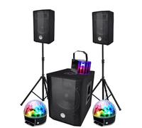 PACK SONO 1000W, USB Bluetooth Caisson bi-amplifié 600W, 30cm, 2 BALL6, Derby LED Animation mariage, Soirée, Salle des fêtes