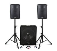 Pack Sono 1400W - 2 Enceintes DISCO8B 2X300W + Caisson Actif Ibiza SUB15A 800W + Pieds SS01B-MINI + Câbles -Soirée Dj Club Fête