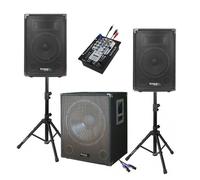 PACK SONO 1400W CUBE1512 + 2 PIEDS ENCEINTES + CABLES PC, ENCEINTES PA SONO DJ LED LIGHT BAR CLUB SPORT FITNESS SOIREE DANSANTE