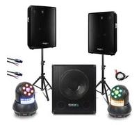 Pack Sono 1400W Total Ibiza - 2 Enceintes 300W DISCO8B - Caisson de Basses SUB15A - 2 Lyres Wash 30W - Fête DJ Soirée Club Bar Noir