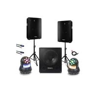 Pack Sono 1400W Total Ibiza - 2 Enceintes 300W DISCO8B - Caisson de Basses SUB15A - 2 Lyres Wash 30W - Fête DJ Soirée Club Bar Noir