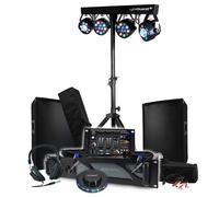 Pack Sono 1600W BM SONIC Ampli, Paire d'Enceintes 2x300W, Table de Mixage, Portique 4 Lumières Xperformer,OVNI LED, Fête Soirée