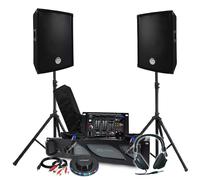 Pack Sono 1600W BM SONIC Amplificateur 1000W, Paire d'Enceintes, Table de Mixage, Pieds, Casque, Câbles, Micro Ovni LED DJ Fête