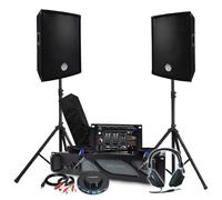 Pack Sono 1600W BM SONIC Amplificateur 1000W, Paire d'Enceintes, Table de Mixage, Pieds, Casque, Câbles, Micro Ovni LED DJ Fête