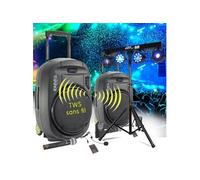 Pack SONO 1600W Ibiza sound PORT15VHF-MKII-TWS, Portable Autonome 15", USB//Bluetooth/ Couplage SANS FIL - Portique Lumières LED