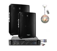 Pack Sono 1680W Total Ibiza Sound - 2 Enceintes 2x600w - Ampli Ventilé 2x240w - Jeu de Lumière - Câblage - Bar Mariage Anniversaire Noir