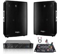 IBIZA Sound Light - Pack Sono 1680W Total Ibiza Sound - 2 Enceintes 2x600w - Ampli Ventilé 2x240w - Tâble de Mixage - Câblage - Salle des fêtes Mariage