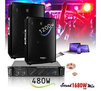 Pack Sono 1680W Total Ibiza Sound 2 Enceintes 3 voies 2x600w - Ampli Ventilé 2x240w - Câblage - Idéal salle des fêtes Bar Club