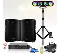 Pack Sono 1680W Total Ibiza Sound - Ampli ventilé 480W - 2 Enceintes 600W - Pack lumière Astro et Par sur support - Machine à Fumée