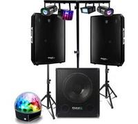 Pack Sono 1800 W Ibiza - 2 Enceintes DISCO12B 600W Pieds support - Caisson Basses SUB15A - Pack 5 jeux Lumière Astro Derby Strobe Noir
