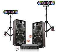 Pack Sono 2 Enceintes 2x1000W Ibiza STAR210 - Ampli 2x800W - 2 Portiques DJ Jeux Lumières Mooving LEDBAR-ASTRO-RC Soirée Fête