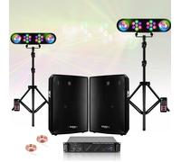 Pack Sono 2 Enceintes 2x400W Ibiza DISCO10B - Ampli 2x480W AMP600-MKII - 2 Portiques DJ Lumières LEDBAR-ASTRO-RC - Fete
