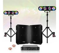 Pack Sono 2 Enceintes 2x400W Ibiza DISCO10B - Ampli 2x480W AMP600-MKII - 2 Portiques DJ Lumières LEDBAR-ASTRO-RC - Fete